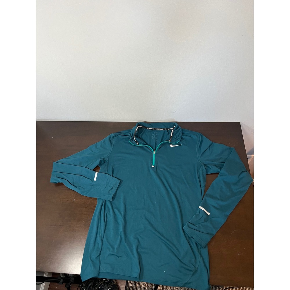 Nike Running Dri-FIT Quarter Zip Pullover Teal Green Mens Medium Reflective Top